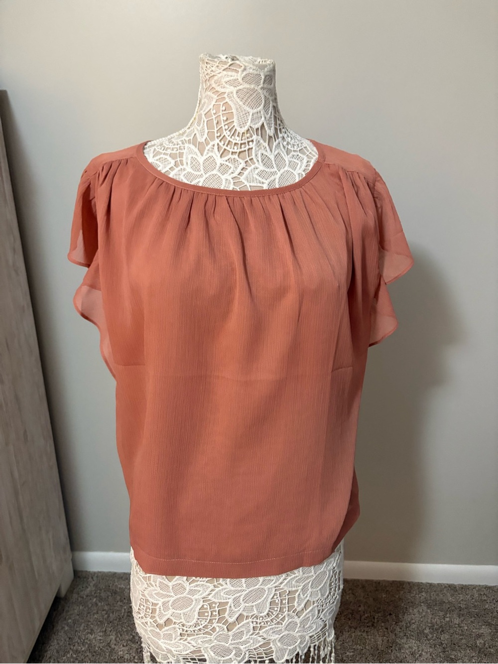 LOFT Rust Orange Short Flutter Sleeve Blouse